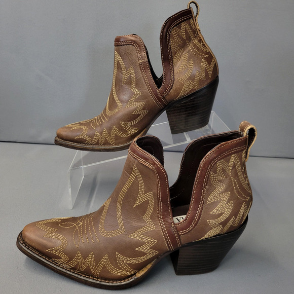 Myra Boots Womens Size 6 Brown Western Cowgirl Leather Ankle Booties Snip Toe - Picture 4 of 16